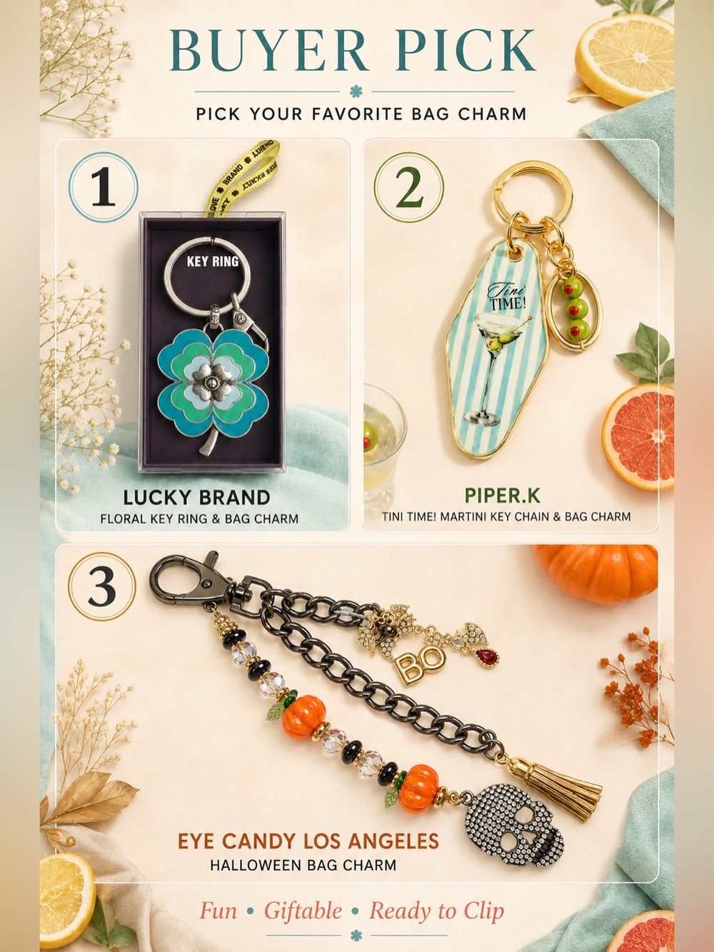 BUYER PICK Bag Charm Keychain – Choose #1, #2 or #3
